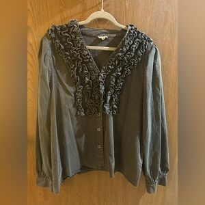 POL Vintage Washed Ruffled Front Button Down Blouse- Size Medium- NWOT